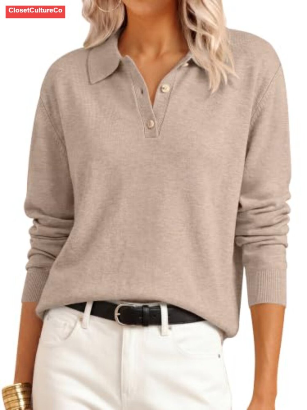 Polo Collared Knit Long Sleeve Pullover Sweater Business Casual